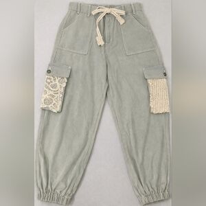 POL Crochet Overlayed Sage Green Cargo Jogger Small - New Without Tags